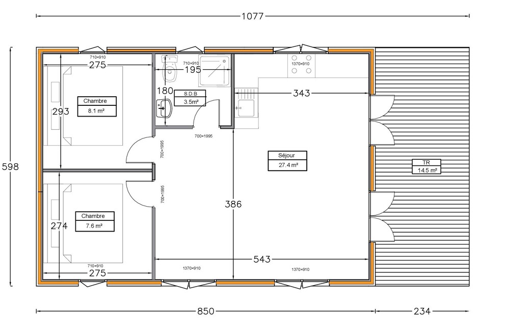 Plan Chalet bois massif 50m²