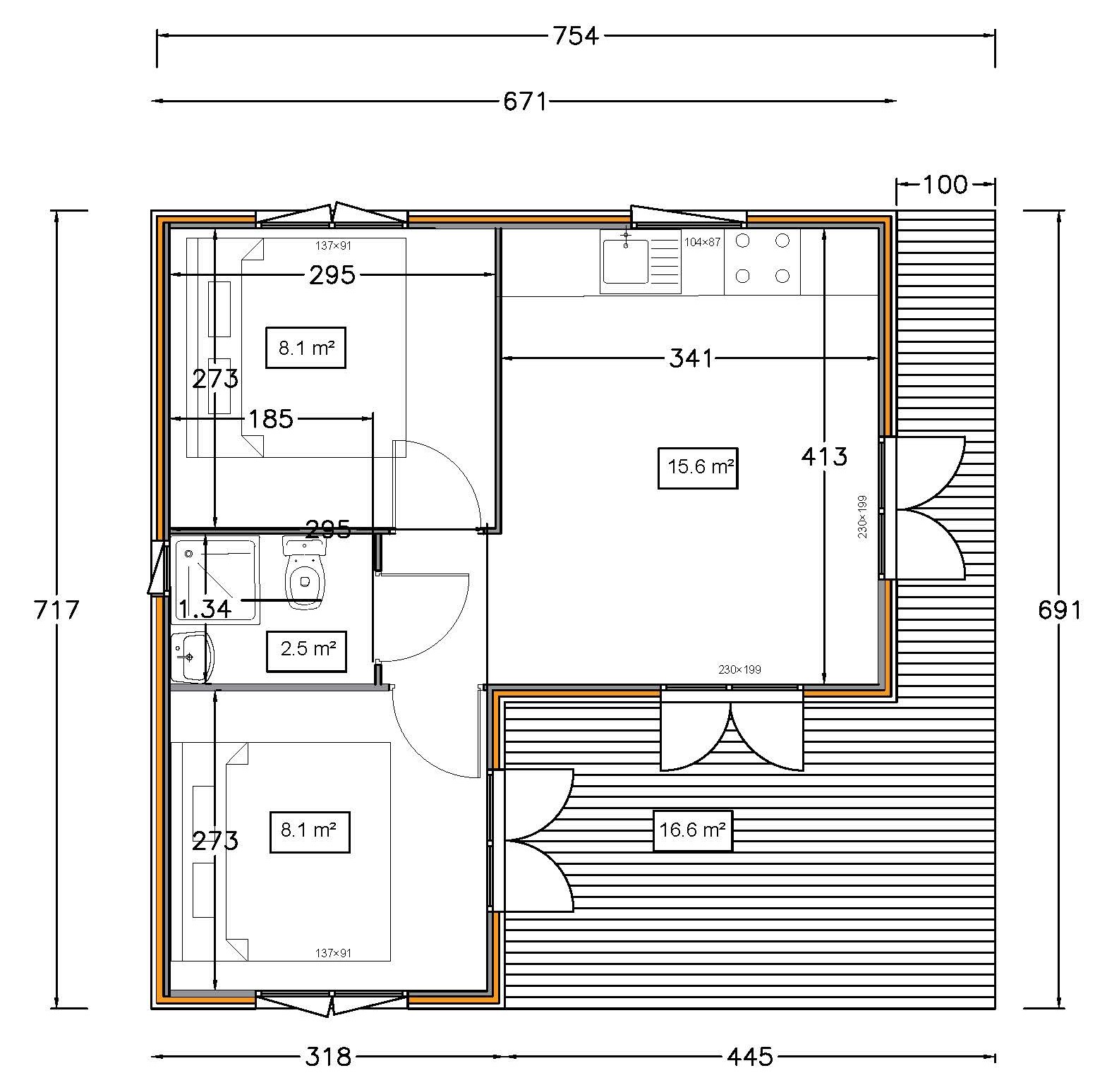 Plan chalet bolet 34 m²