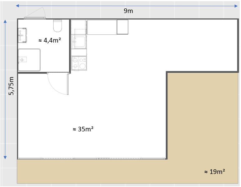 Plan chalet 40m² + terrasse couverte
