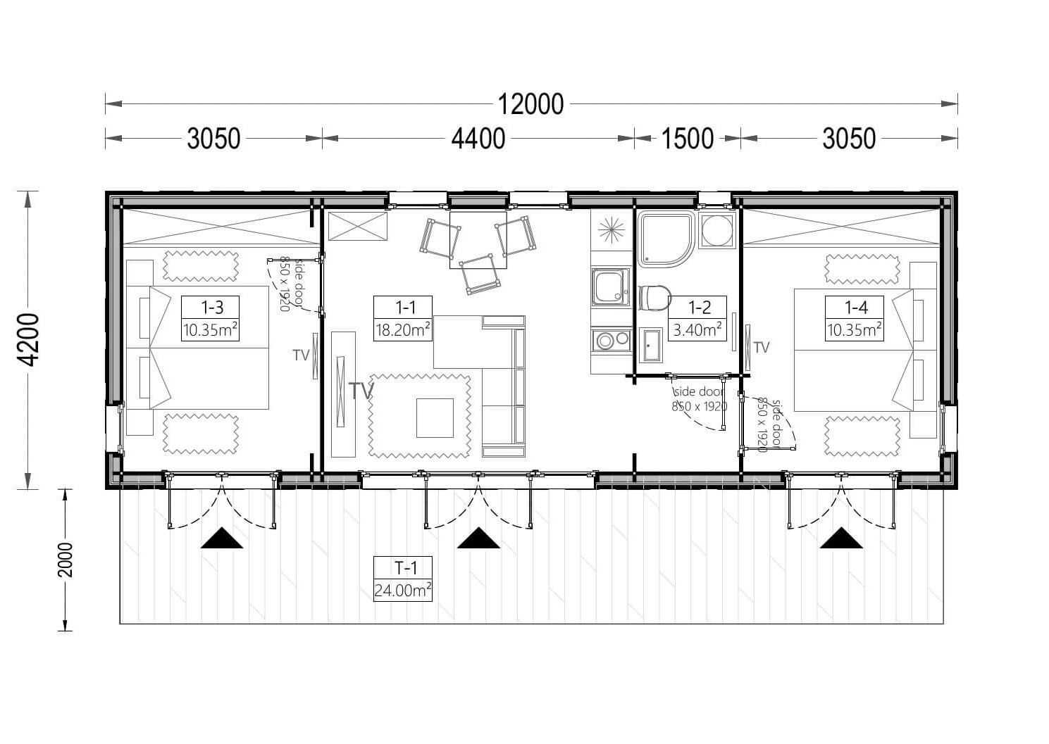 Plan chalet bois autonome 50m² avec 2 chambres plan chalet 50m² 2 chambres