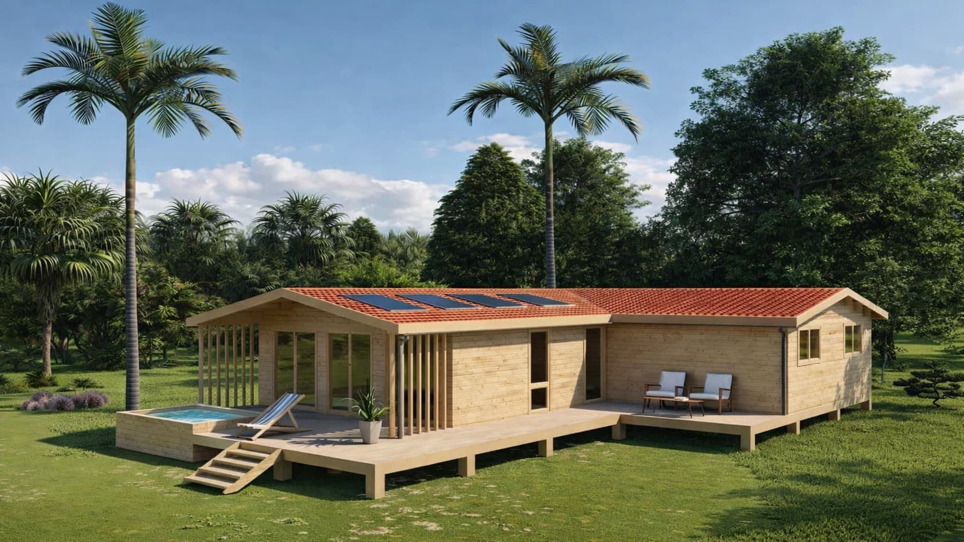 Grand chalet en bois en L autonome - maison bois L autonome