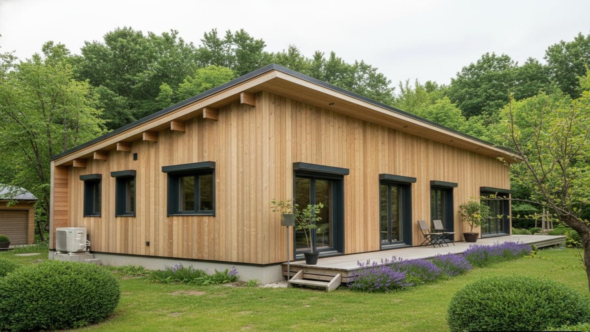 Chalet en bois habitable à toit monopente de 100 m², autonome en énergie